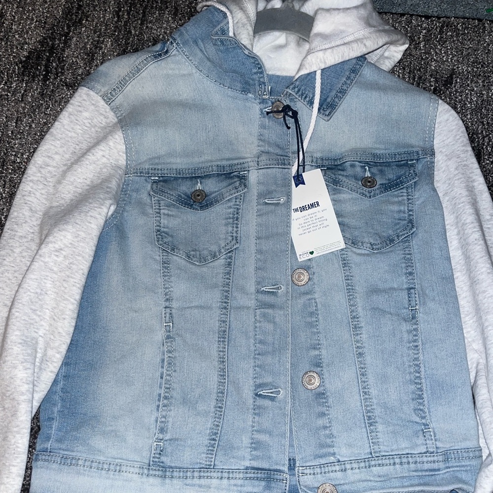Wallflower Denim Jacket with Gray Hood (M) fits like Small woman’s